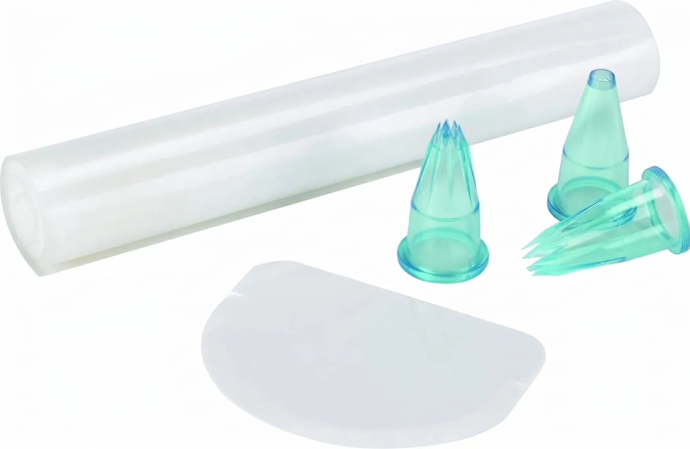 Piping bag roll with nozzles and dough scraper
