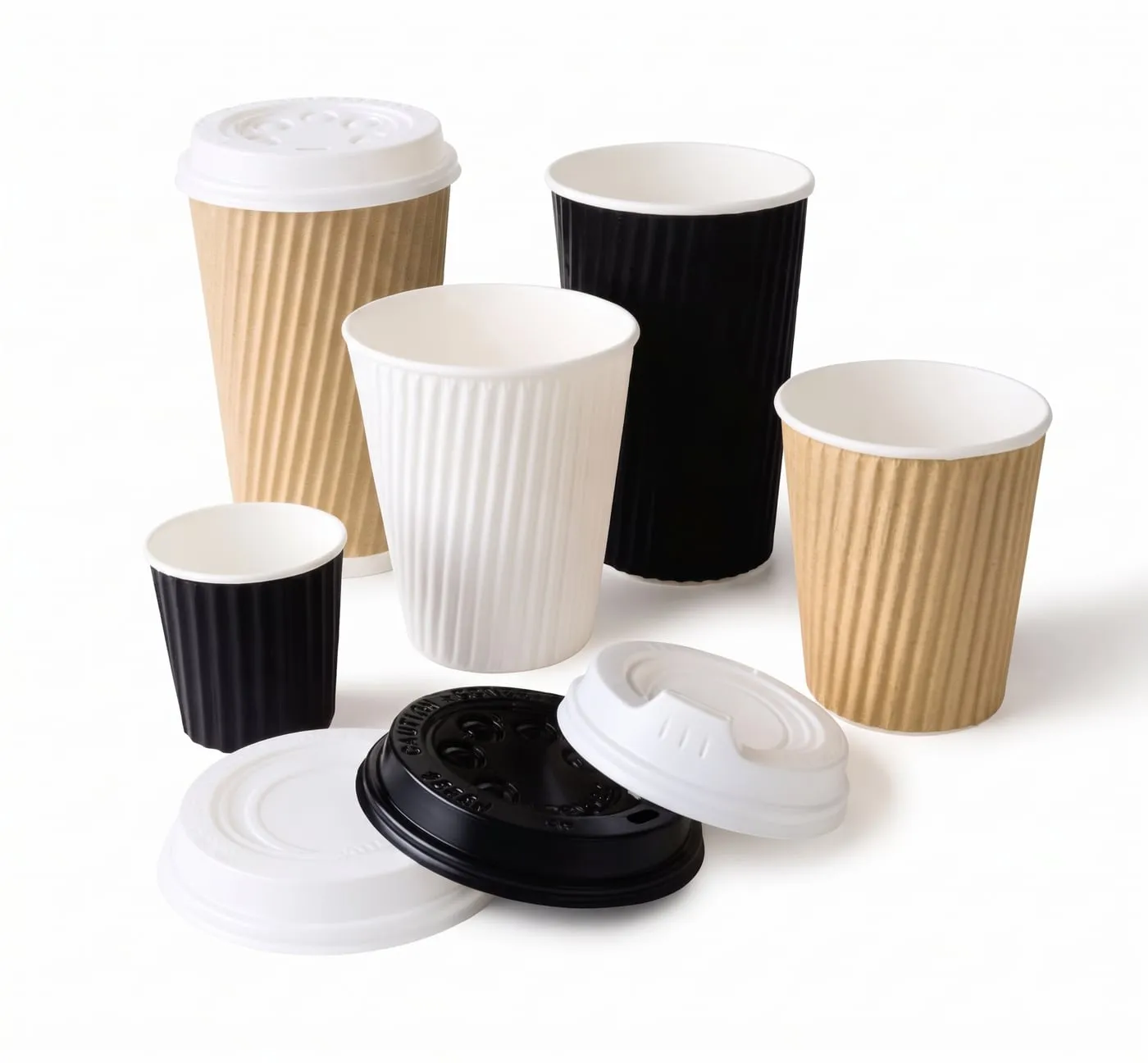 Ripple wall paper cups with sip lids