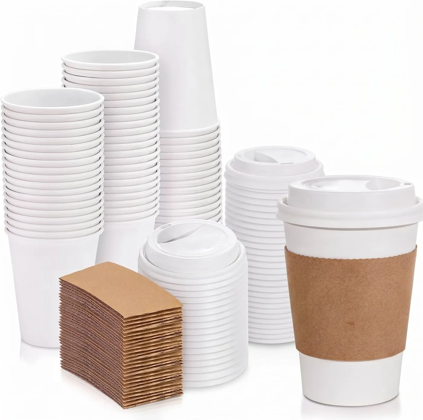 Paper cups with lids and kraft sleeves