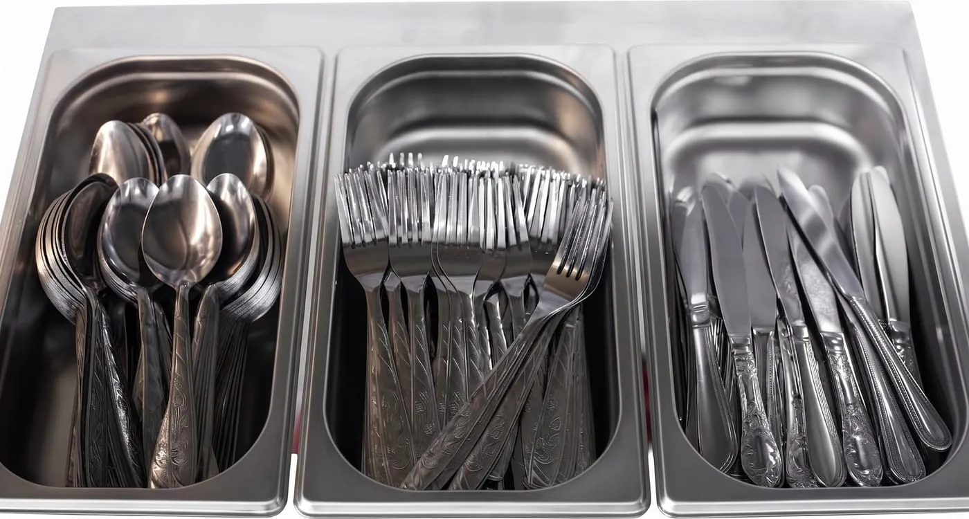 GN 1/3 containers used as cutlery holders