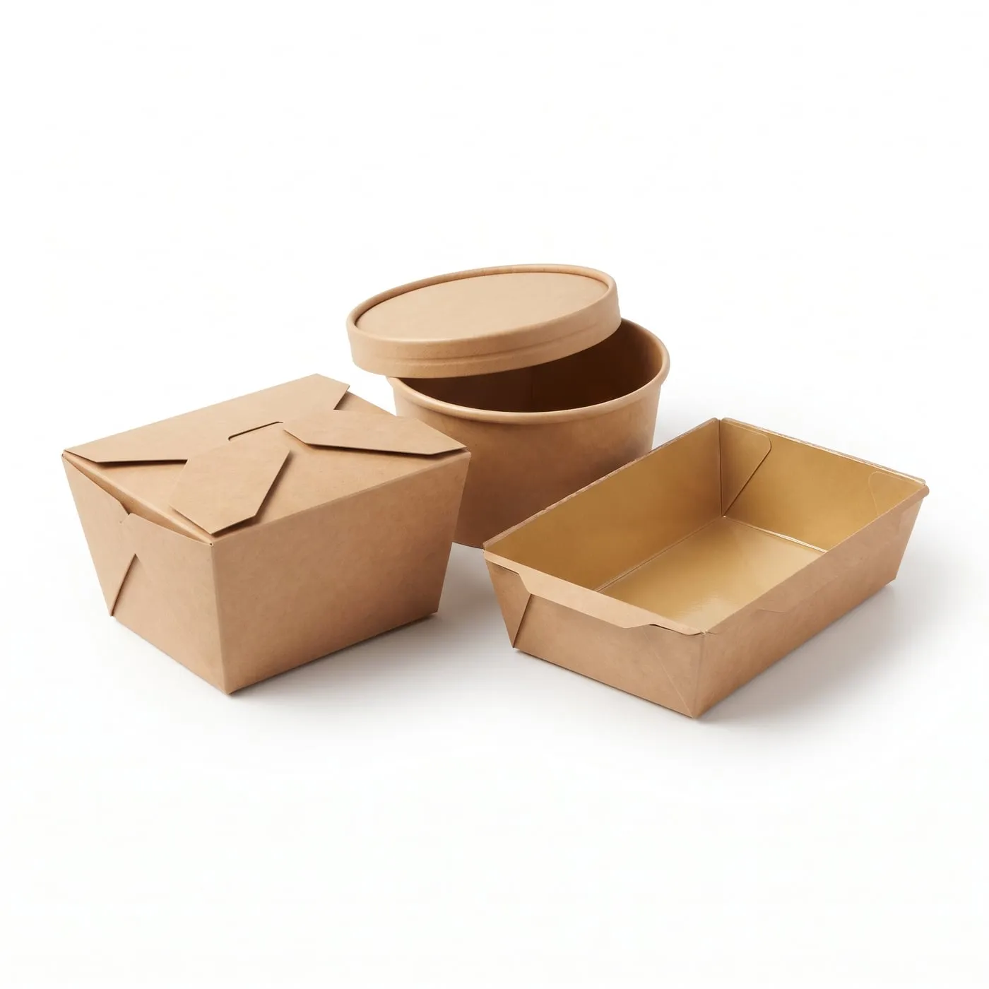 Kraft food box, soup bowl with lid and kraft tray