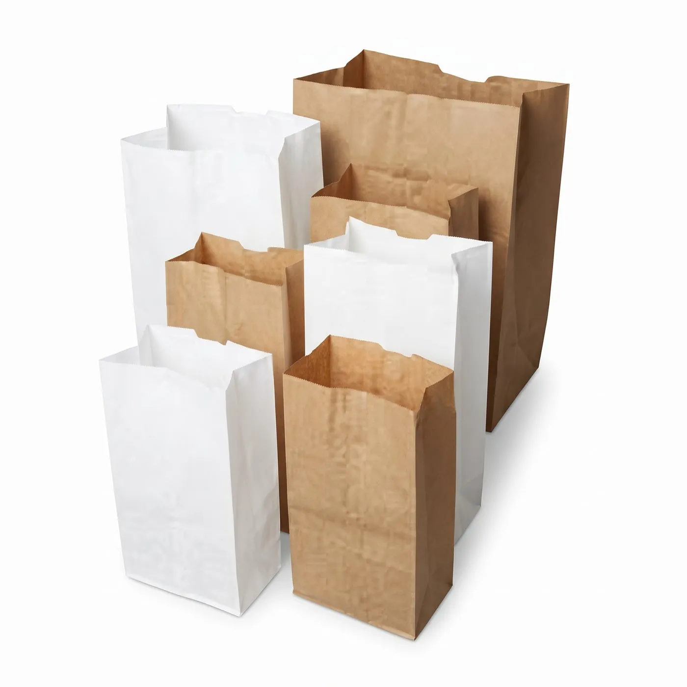 Kraft and white SOS bags in assorted sizes
