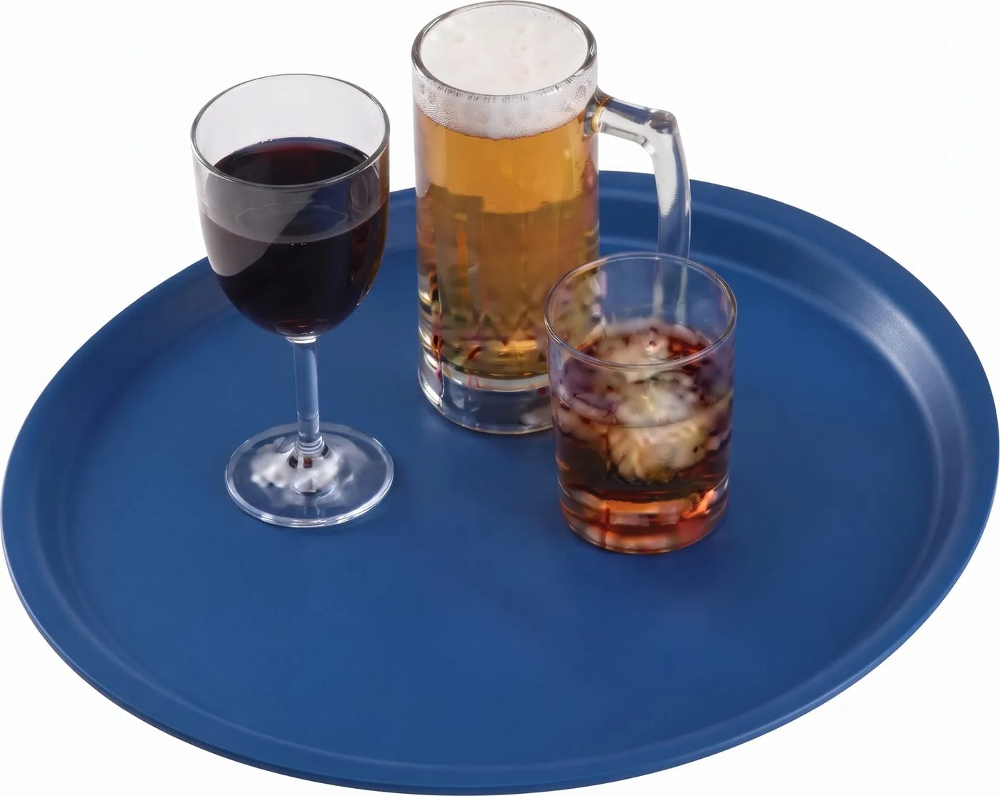 Non-slip round bar tray carrying wine, beer and spirits