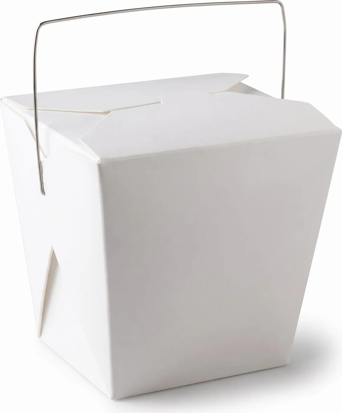 White paper noodle box with wire handle