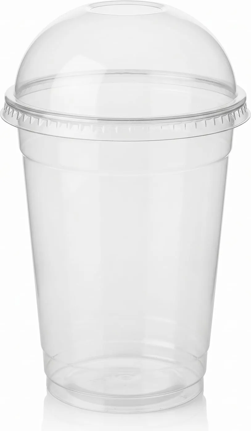 PET cup with dome lid, front view