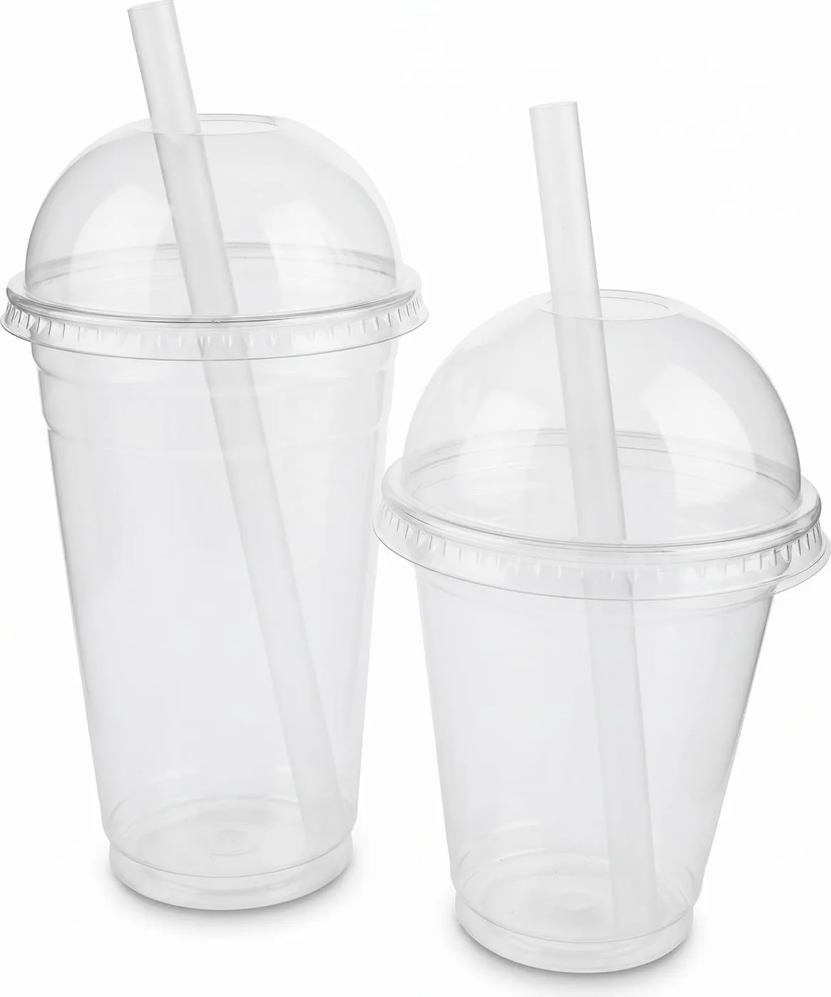Dome-lid PET cups with straws, two sizes