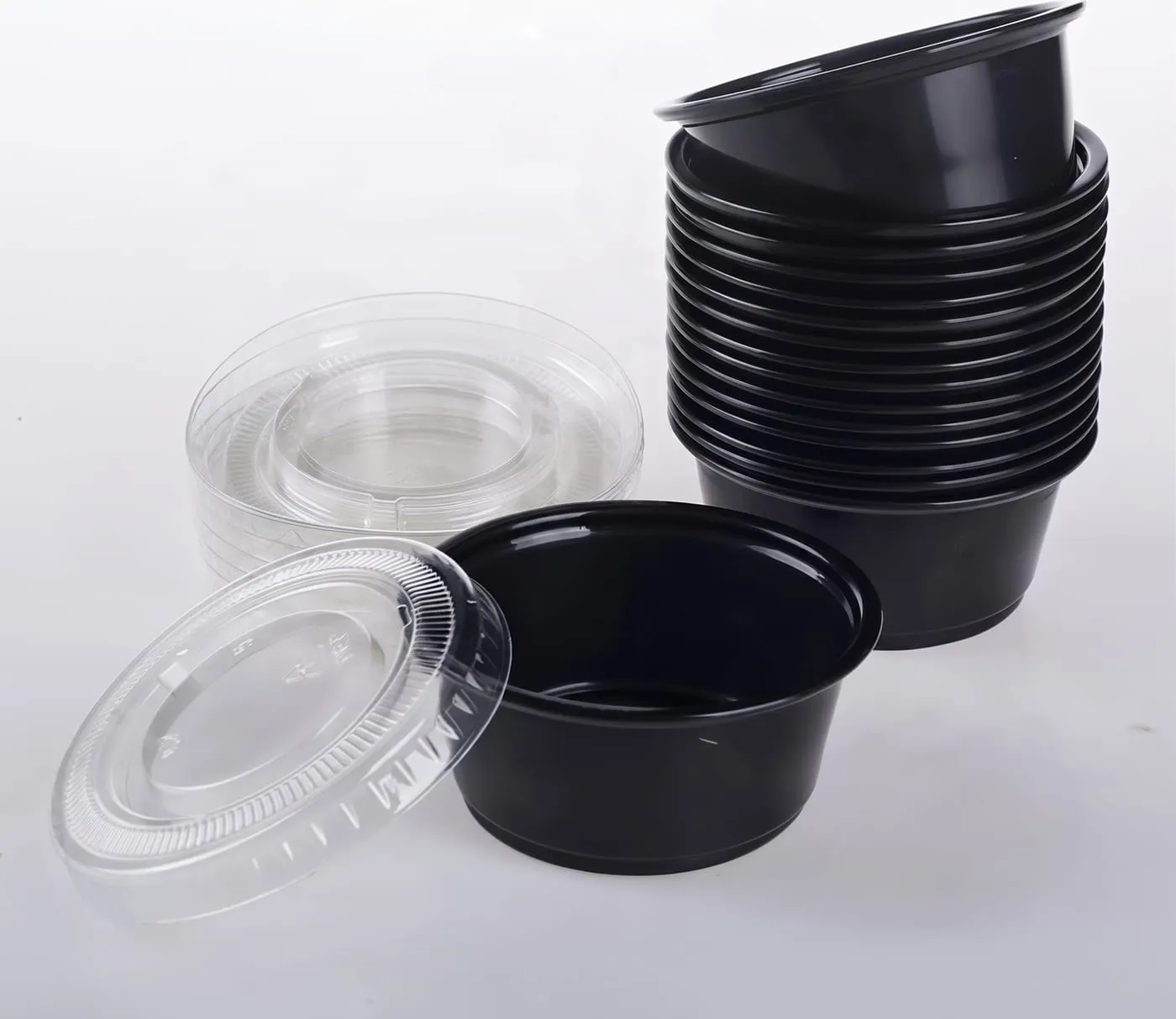 Black portion cups with clear lids
