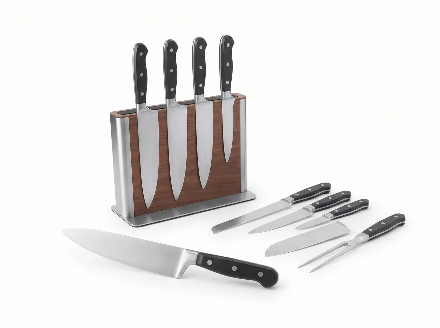 Chef knife set with magnetic knife block