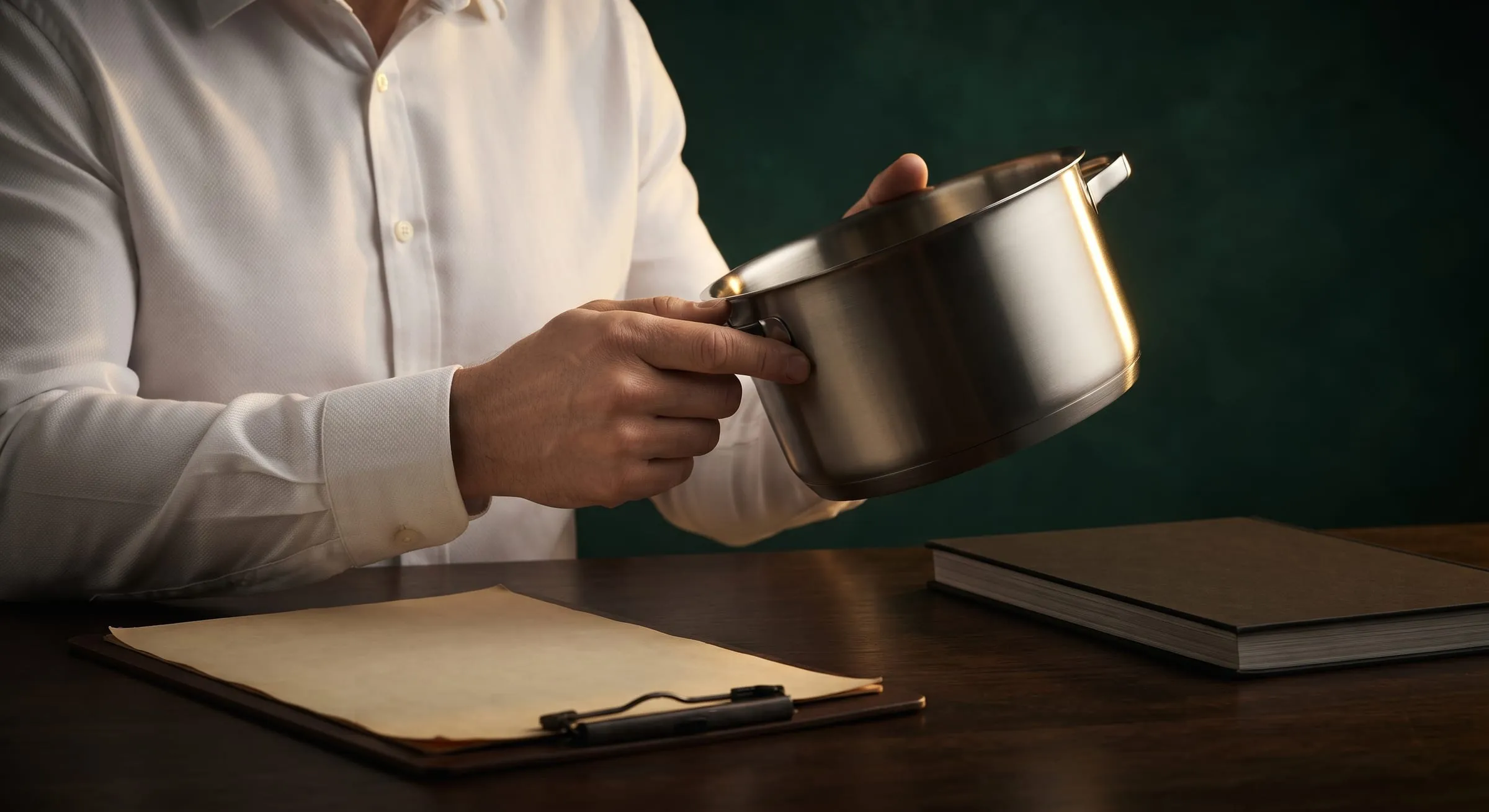 Inspecting a stainless steel pot for quality